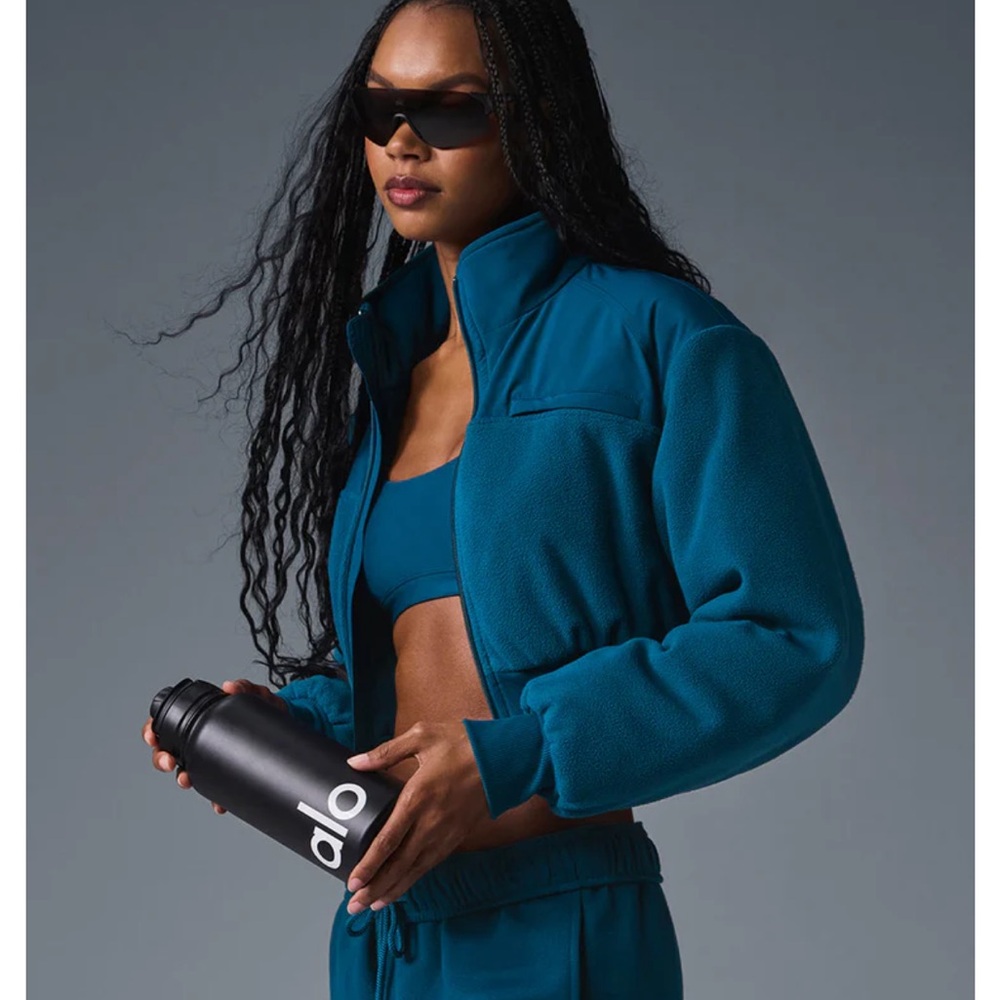 NWT ALO Polar Fleece Cropped Wintry Mix Jacket, Eclipse Blue, size S - Picture 3 of 4